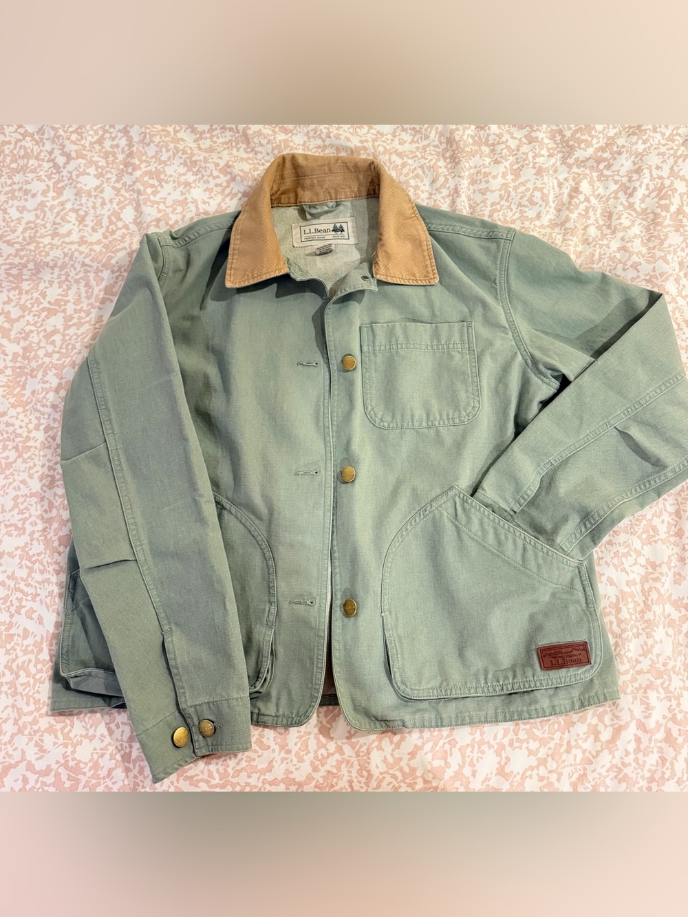 L.L. Bean Sage Green Canvas Jacket with Tan Corduroy Collar